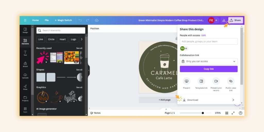 Unduh hasil label makanan dari Canva